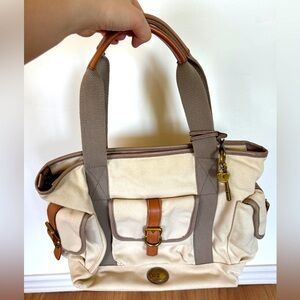 Large tote, tote bag with zipper, canvas tote bag, Fossil bags